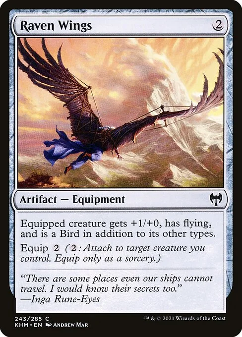Raven Wings, carta Magic di tipo Artifact — Equipment illustrata da Andrew Mar