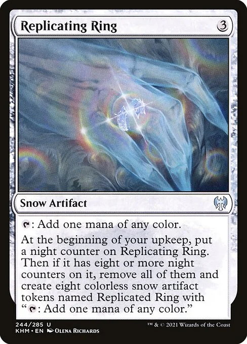 Replicating Ring, carta Magic di tipo Snow Artifact illustrata da Olena Richards
