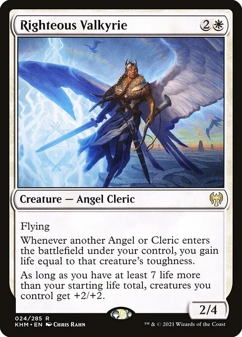 Righteous Valkyrie, carta Magic di tipo Creature — Angel Cleric illustrata da Chris Rahn