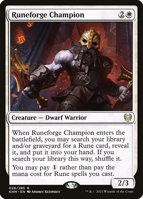 Runeforge Champion, carta Magic di tipo Creature — Dwarf Warrior illustrata da Andrey Kuzinskiy