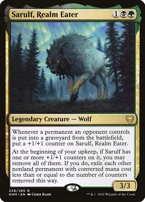 Sarulf, Realm Eater, carta Magic di tipo Legendary Creature — Wolf illustrata da Chris Rahn