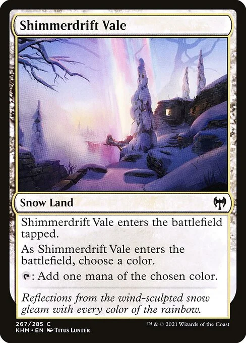 Shimmerdrift Vale, carta Magic di tipo Snow Land illustrata da Titus Lunter