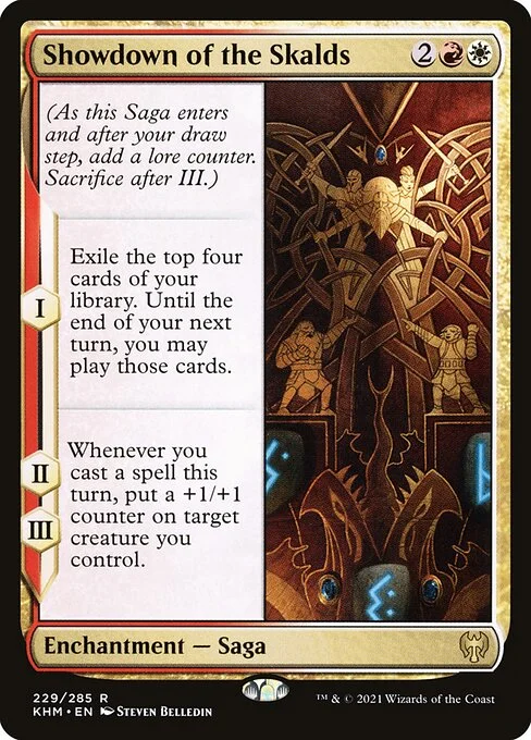 Showdown of the Skalds, carta Magic di tipo Enchantment — Saga illustrata da Steven Belledin