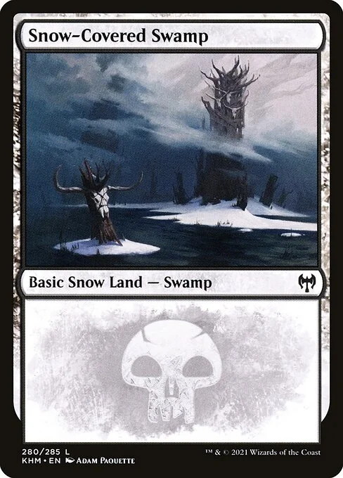 Snow-Covered Swamp, carta Magic di tipo Basic Snow Land — Swamp illustrata da Adam Paquette