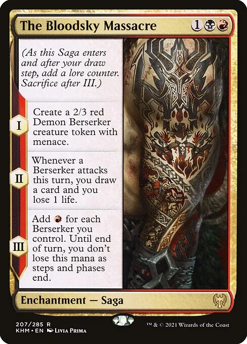 The Bloodsky Massacre, carta Magic di tipo Enchantment — Saga illustrata da Livia Prima