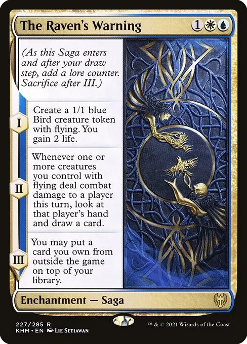 The Raven's Warning, carta Magic di tipo Enchantment — Saga illustrata da Lie Setiawan