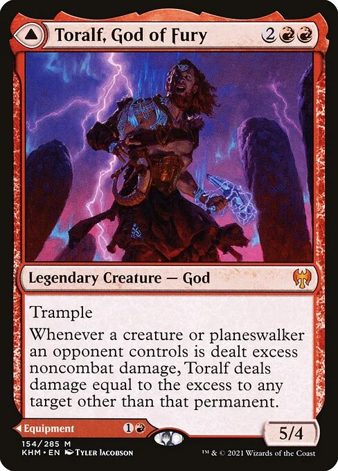 Toralf, God of Fury // Toralf's Hammer, carta Magic di tipo Legendary Creature — God // Legendary Artifact — Equipment illustrata da Tyler Jacobson
