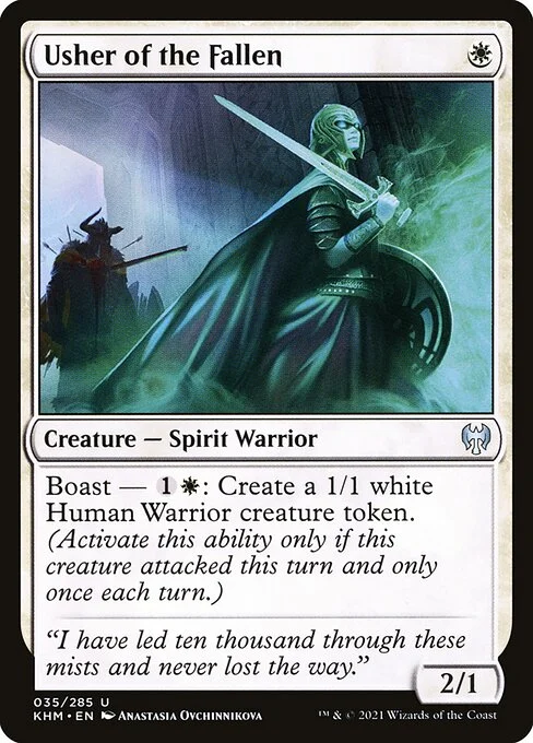 Usher of the Fallen, carta Magic di tipo Creature — Spirit Warrior illustrata da Anastasia Ovchinnikova