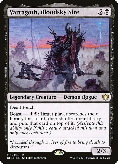 Varragoth, Bloodsky Sire, carta Magic di tipo Legendary Creature — Demon Rogue illustrata da Tyler Jacobson