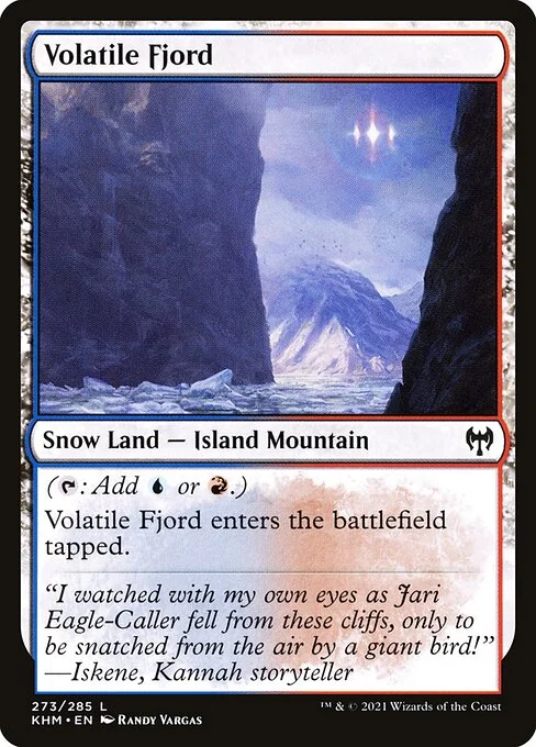 Volatile Fjord, carta Magic di tipo Snow Land — Island Mountain illustrata da Randy Vargas