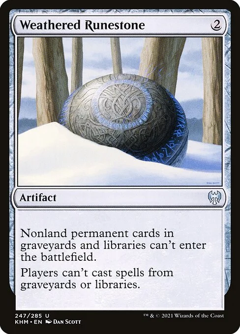 Weathered Runestone, carta Magic di tipo Artifact illustrata da Dan Murayama Scott