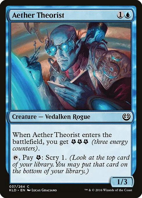 Aether Theorist, carta Magic di tipo Creature — Vedalken Rogue illustrata da Lucas Graciano