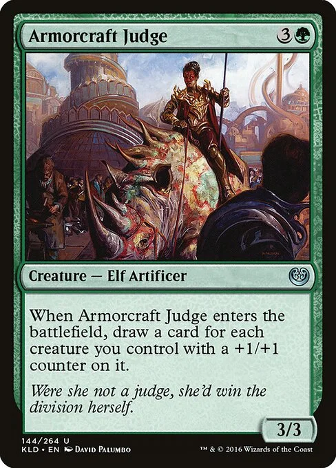 Armorcraft Judge, carta Magic di tipo Creature — Elf Artificer illustrata da David Palumbo