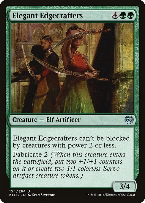 Elegant Edgecrafters, carta Magic di tipo Creature — Elf Artificer illustrata da Sean Sevestre