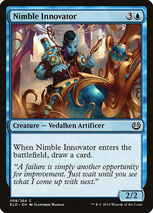 Nimble Innovator, carta Magic di tipo Creature — Vedalken Artificer illustrata da Slawomir Maniak