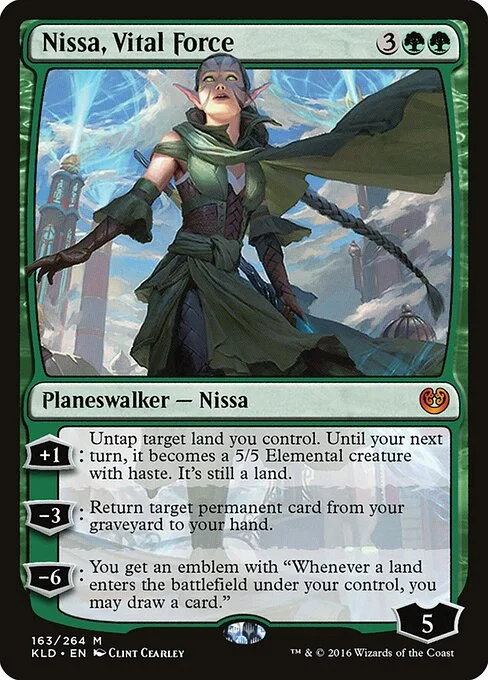 Nissa, Vital Force, carta Magic di tipo Legendary Planeswalker — Nissa illustrata da Clint Cearley