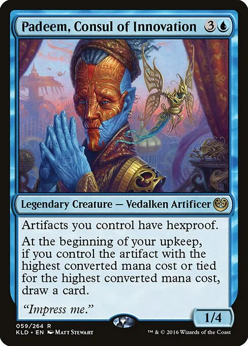 Padeem, Consul of Innovation, carta Magic di tipo Legendary Creature — Vedalken Artificer illustrata da Matt Stewart