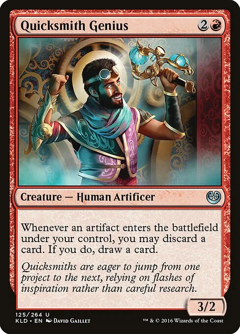 Quicksmith Genius, carta Magic di tipo Creature — Human Artificer illustrata da David Gaillet