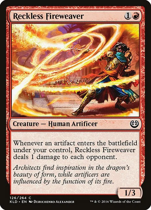 Reckless Fireweaver, carta Magic di tipo Creature — Human Artificer illustrata da Deruchenko Alexander