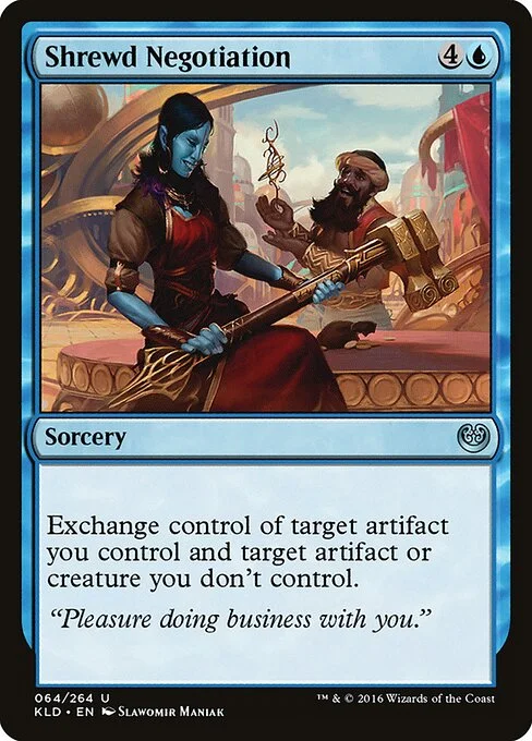 Shrewd Negotiation, carta Magic di tipo Sorcery illustrata da Slawomir Maniak