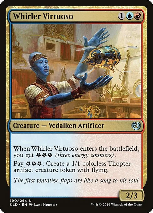 Whirler Virtuoso, carta Magic di tipo Creature — Vedalken Artificer illustrata da Lake Hurwitz
