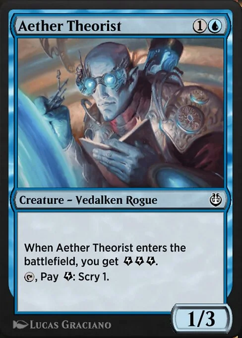 Aether Theorist, carta Magic di tipo Creature — Vedalken Rogue illustrata da Lucas Graciano