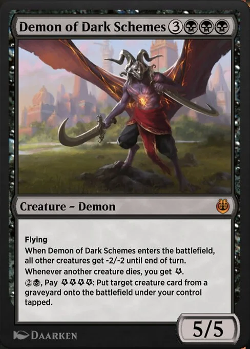Demon of Dark Schemes, carta Magic di tipo Creature — Demon illustrata da Daarken