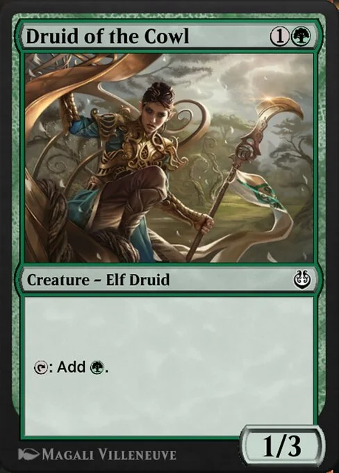 Druid of the Cowl, carta Magic di tipo Creature — Elf Druid illustrata da Magali Villeneuve