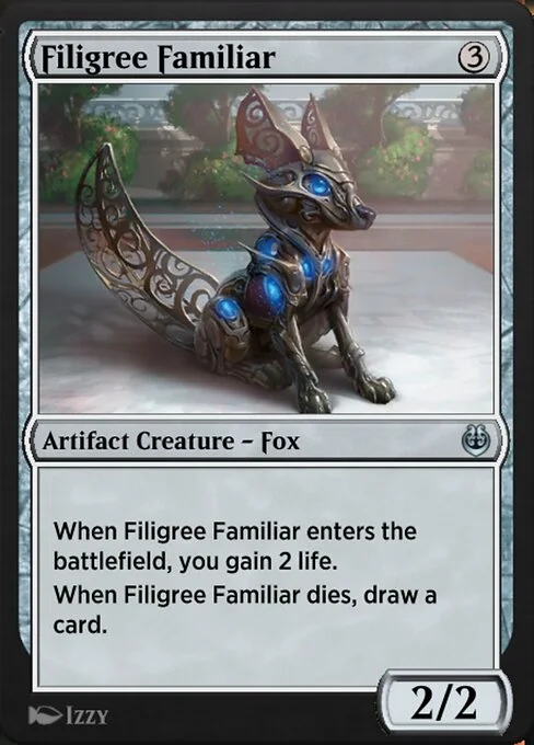 Filigree Familiar, carta Magic di tipo Artifact Creature — Fox illustrata da Izzy