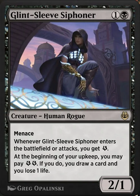 Glint-Sleeve Siphoner, carta Magic di tipo Creature — Human Rogue illustrata da Greg Opalinski