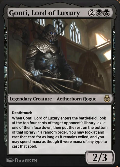 Gonti, Lord of Luxury, carta Magic di tipo Legendary Creature — Aetherborn Rogue illustrata da Daarken