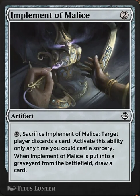 Implement of Malice, carta Magic di tipo Artifact illustrata da Titus Lunter