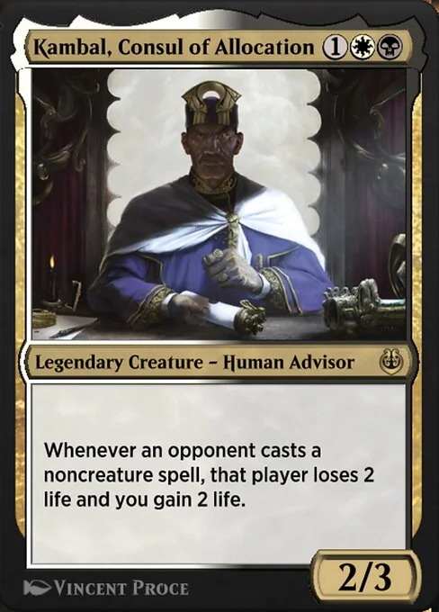 Kambal, Consul of Allocation, carta Magic di tipo Legendary Creature — Human Advisor illustrata da Vincent Proce