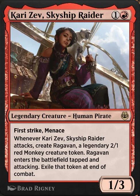 Kari Zev, Skyship Raider, carta Magic di tipo Legendary Creature — Human Pirate illustrata da Brad Rigney