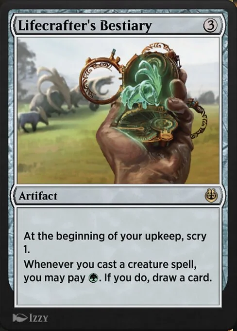 Lifecrafter's Bestiary, carta Magic di tipo Artifact illustrata da Izzy