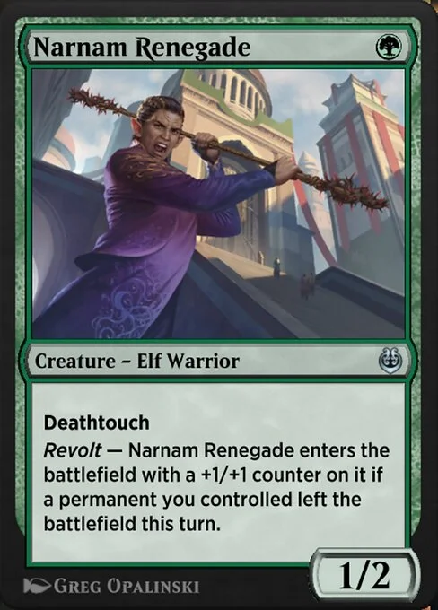 Narnam Renegade, carta Magic di tipo Creature — Elf Warrior illustrata da Greg Opalinski
