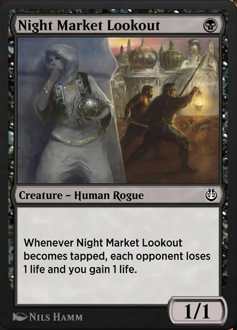 Night Market Lookout, carta Magic di tipo Creature — Human Rogue illustrata da Nils Hamm