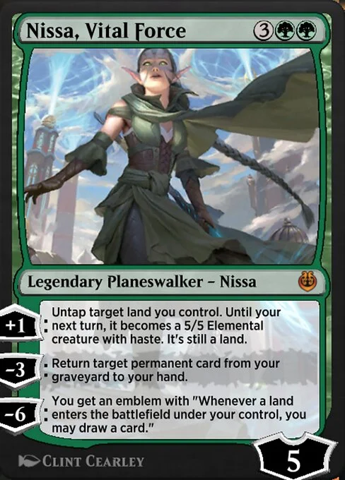 Nissa, Vital Force, carta Magic di tipo Legendary Planeswalker — Nissa illustrata da Clint Cearley