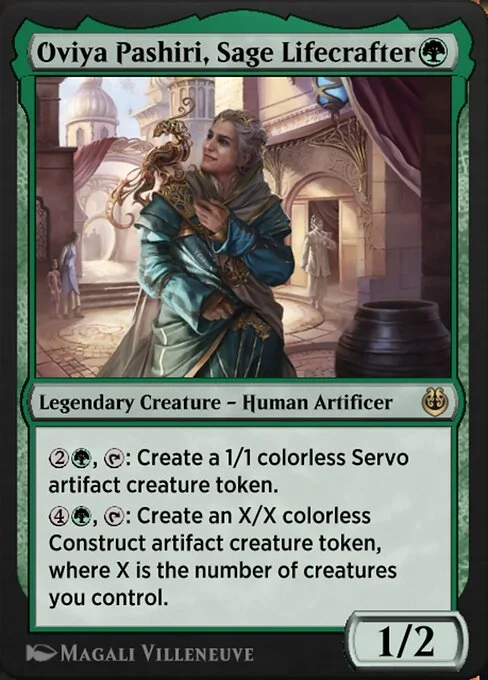 Oviya Pashiri, Sage Lifecrafter, carta Magic di tipo Legendary Creature — Human Artificer illustrata da Magali Villeneuve