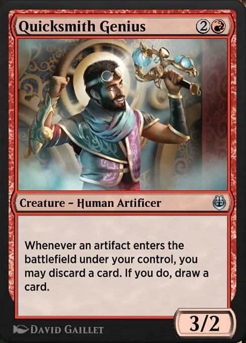 Quicksmith Genius, carta Magic di tipo Creature — Human Artificer illustrata da David Gaillet