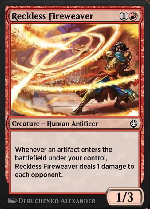 Reckless Fireweaver, carta Magic di tipo Creature — Human Artificer illustrata da Deruchenko Alexander