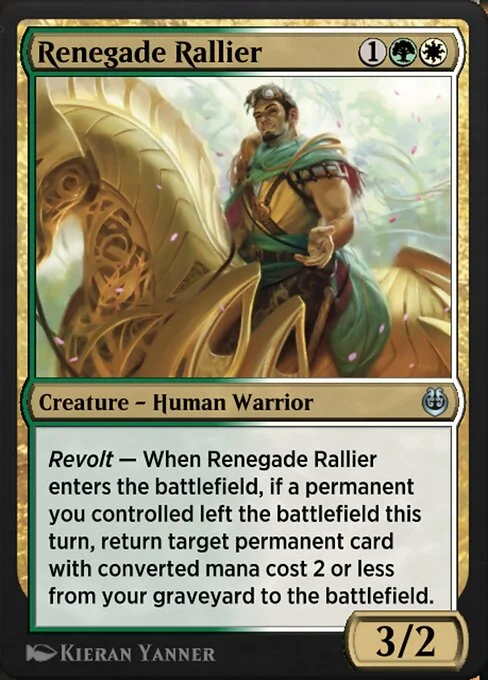 Renegade Rallier, carta Magic di tipo Creature — Human Warrior illustrata da Kieran Yanner