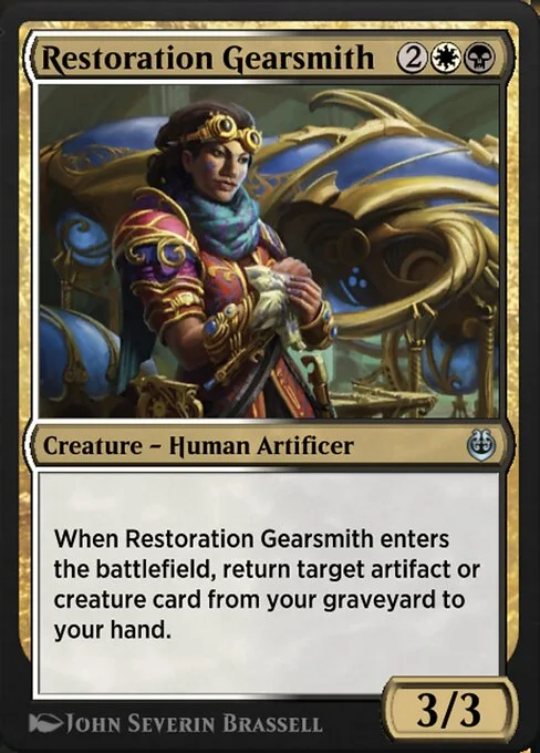 Restoration Gearsmith, carta Magic di tipo Creature — Human Artificer illustrata da John Severin Brassell