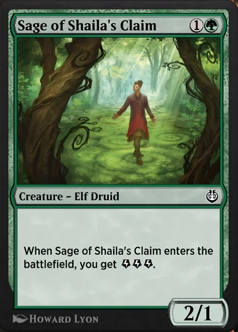 Sage of Shaila's Claim, carta Magic di tipo Creature — Elf Druid illustrata da Howard Lyon