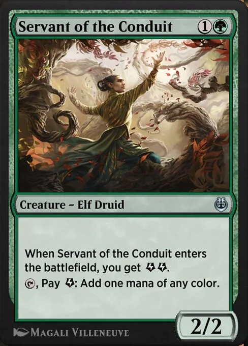 Servant of the Conduit, carta Magic di tipo Creature — Elf Druid illustrata da Magali Villeneuve
