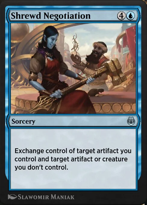Shrewd Negotiation, carta Magic di tipo Sorcery illustrata da Slawomir Maniak