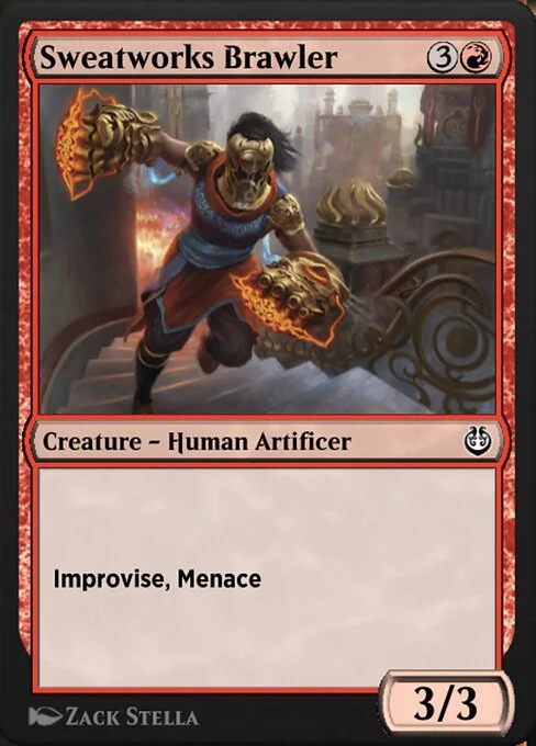 Sweatworks Brawler, carta Magic di tipo Creature — Human Artificer illustrata da Zack Stella