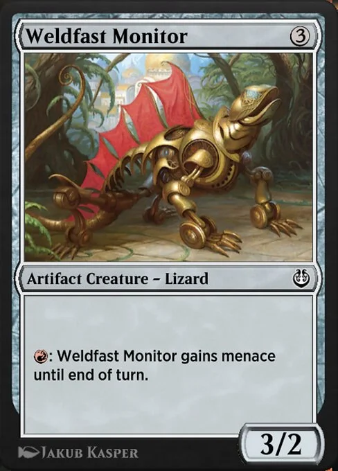 Weldfast Monitor, carta Magic di tipo Artifact Creature — Lizard illustrata da Jakub Kasper