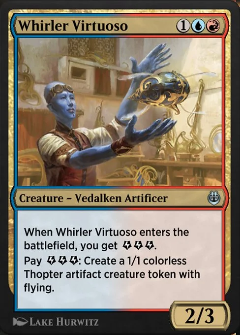 Whirler Virtuoso, carta Magic di tipo Creature — Vedalken Artificer illustrata da Lake Hurwitz