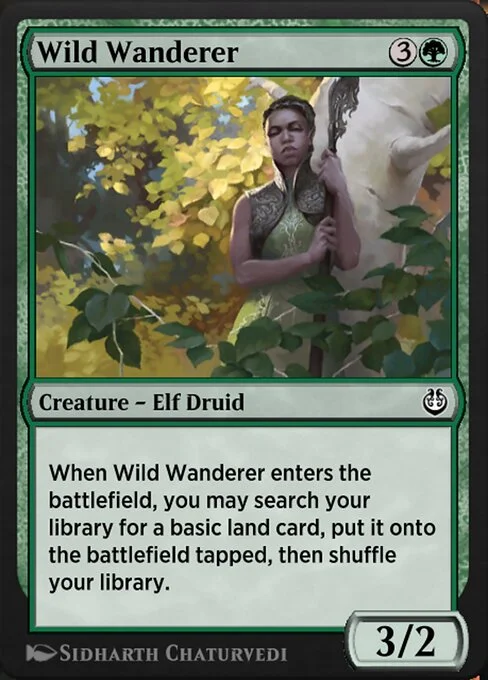 Wild Wanderer, carta Magic di tipo Creature — Elf Druid illustrata da Sidharth Chaturvedi